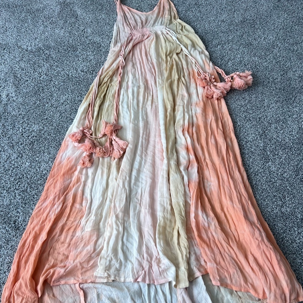 Liquorish Tassel Pastel Maxi Dress Peach Blush Backless Women's Small/Medium